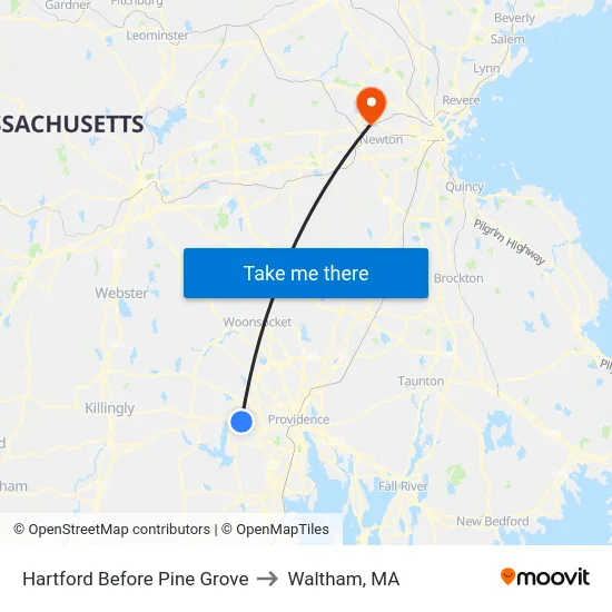 Hartford Before Pine Grove to Waltham, MA map