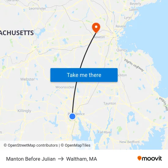 Manton Before Julian to Waltham, MA map