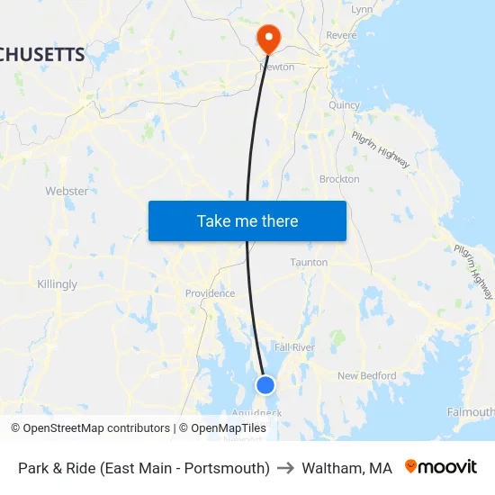 Park & Ride (East Main - Portsmouth) to Waltham, MA map