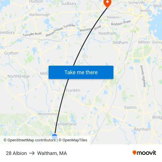 28 Albion to Waltham, MA map