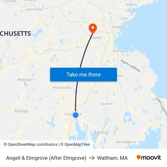 Angell & Elmgrove (After Elmgrove) to Waltham, MA map