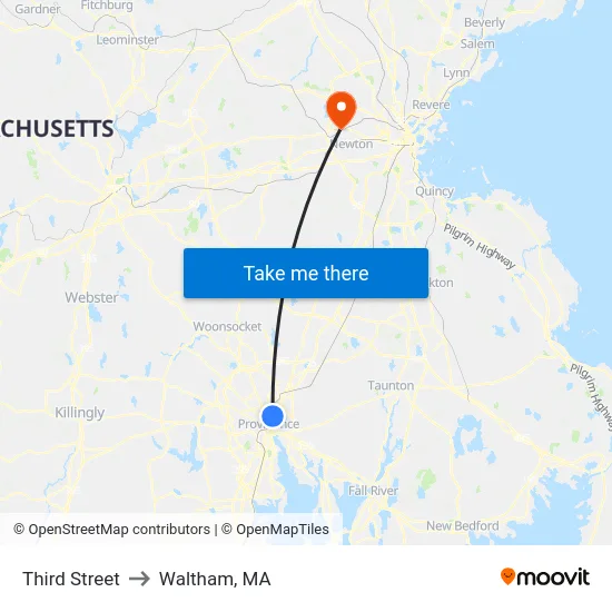 Third Street to Waltham, MA map