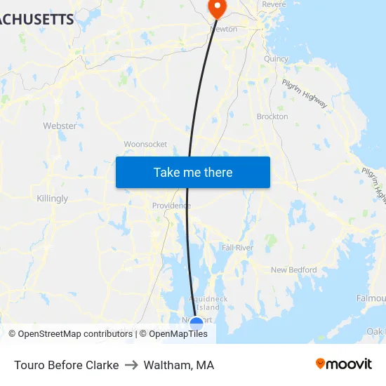 Touro Before Clarke to Waltham, MA map