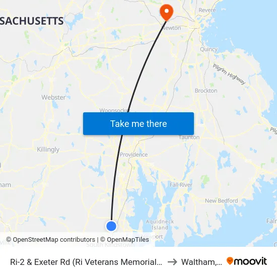 Ri-2 & Exeter Rd (Ri Veterans Memorial Cemetery) to Waltham, MA map