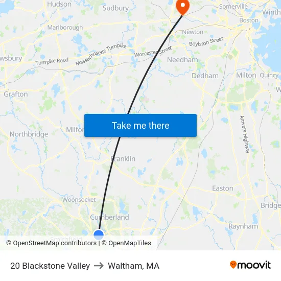 20 Blackstone Valley to Waltham, MA map