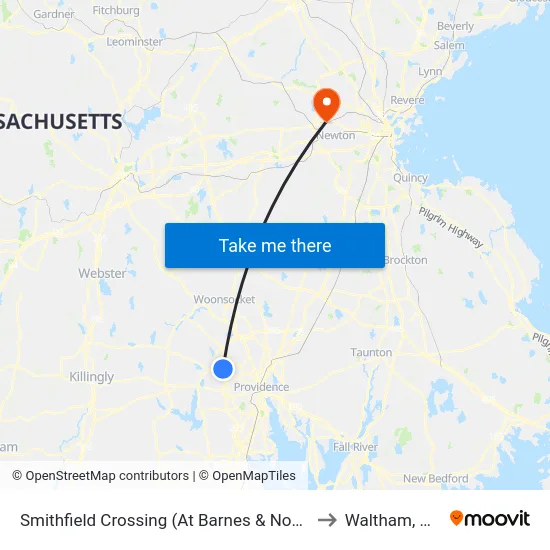 Smithfield Crossing (At Barnes & Noble) to Waltham, MA map