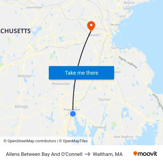Allens Between Bay And O'Connell to Waltham, MA map