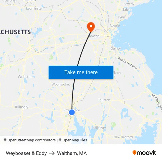 Weybosset & Eddy to Waltham, MA map