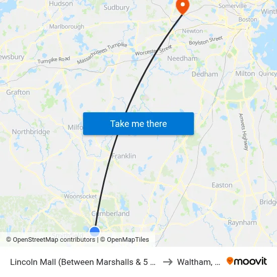 Lincoln Mall (Between Marshalls & 5 Below) to Waltham, MA map