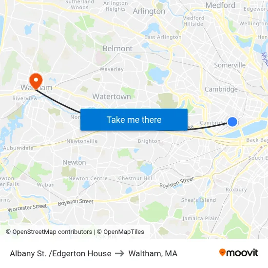 Albany St. /Edgerton House to Waltham, MA map