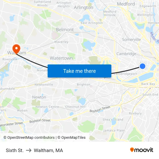 Sixth St. to Waltham, MA map