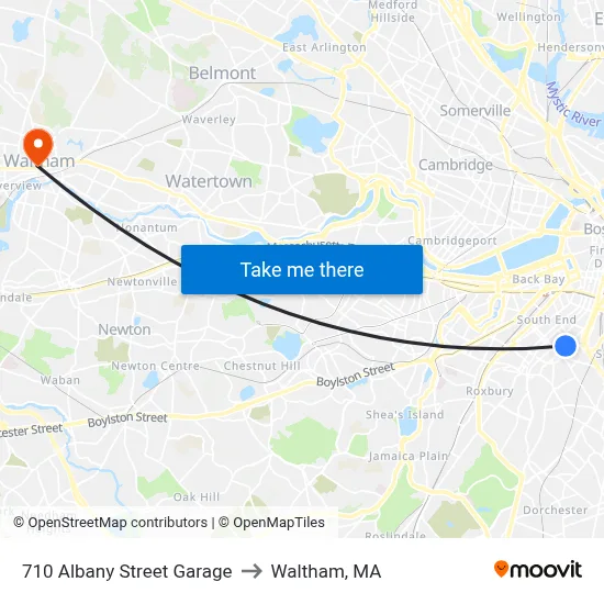 710 Albany Street Garage to Waltham, MA map