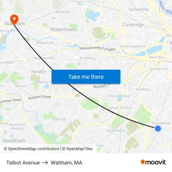 Talbot Avenue to Waltham, MA map