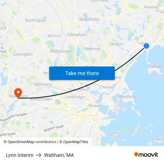 Lynn Interim to Waltham, MA map
