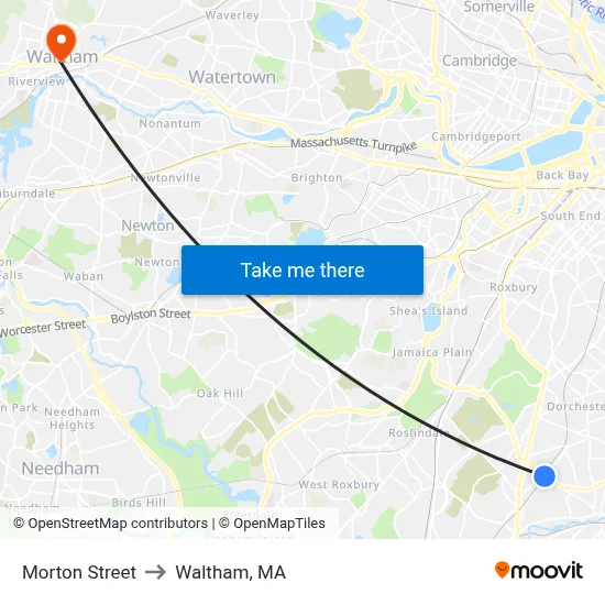 Morton Street to Waltham, MA map