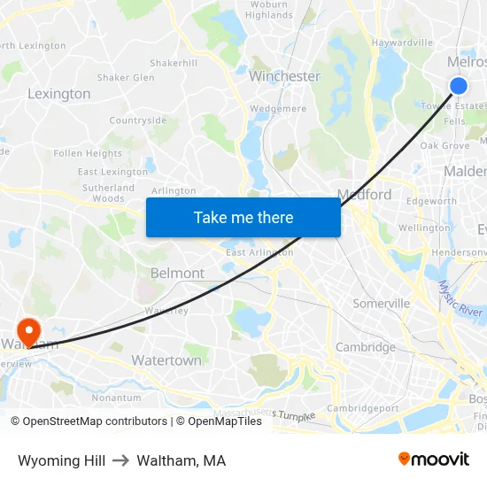 Wyoming Hill to Waltham, MA map