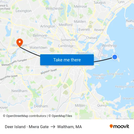 Deer Island - Mwra Gate to Waltham, MA map