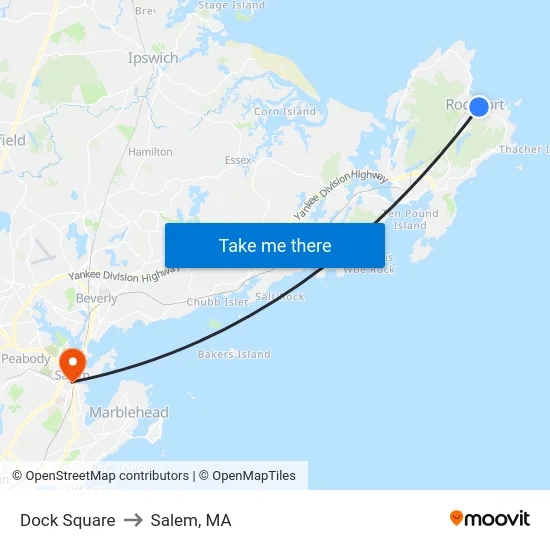 Dock Square to Salem, MA map