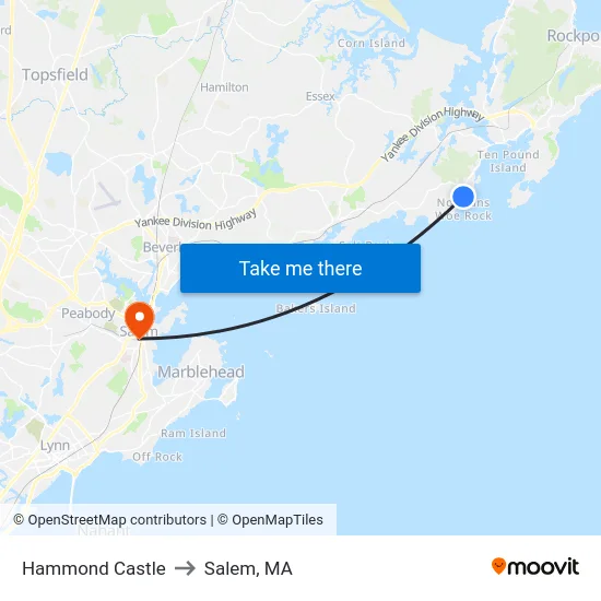 Hammond Castle to Salem, MA map