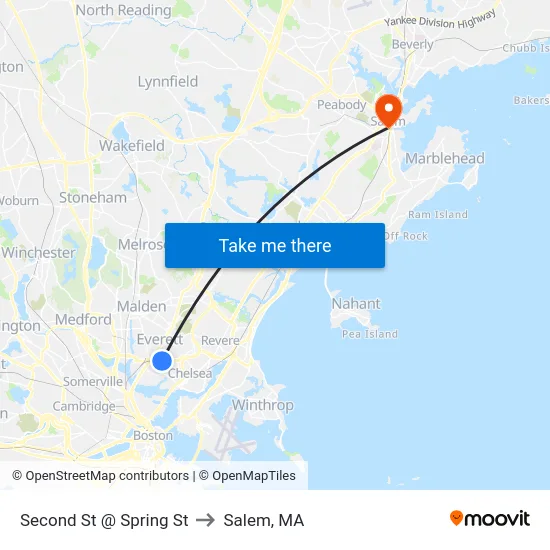 Second St @ Spring St to Salem, MA map