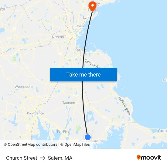 Church Street to Salem, MA map