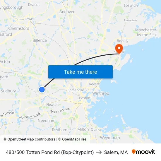 480/500 Totten Pond Rd  (Bxp-Citypoint) to Salem, MA map