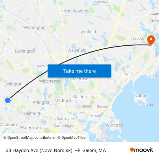 33 Hayden Ave (Novo Nordisk) to Salem, MA map