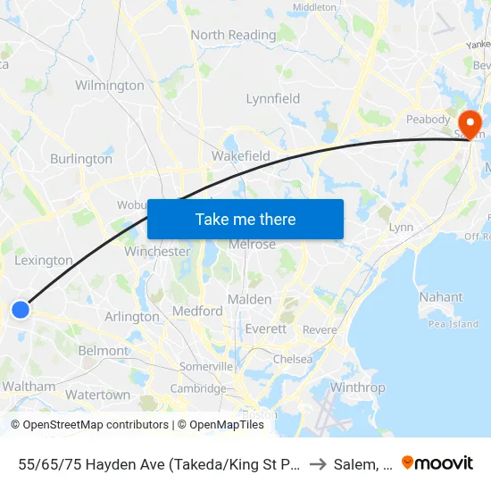 55/65/75 Hayden Ave  (Takeda/King St Properties) to Salem, MA map