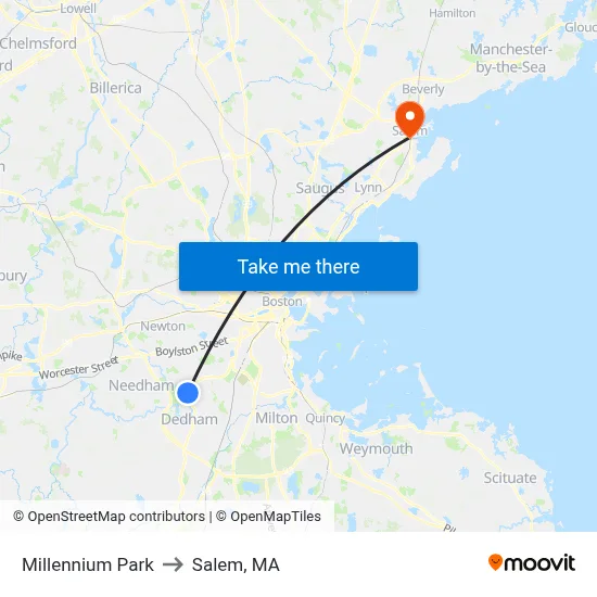 Millennium Park to Salem, MA map