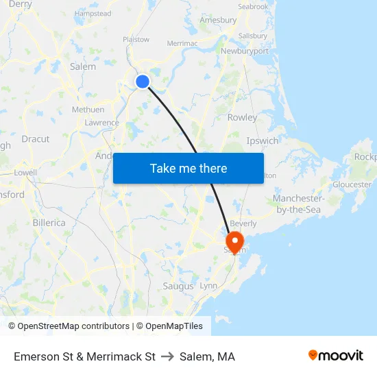Emerson St & Merrimack St to Salem, MA map