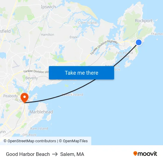 Good Harbor Beach to Salem, MA map