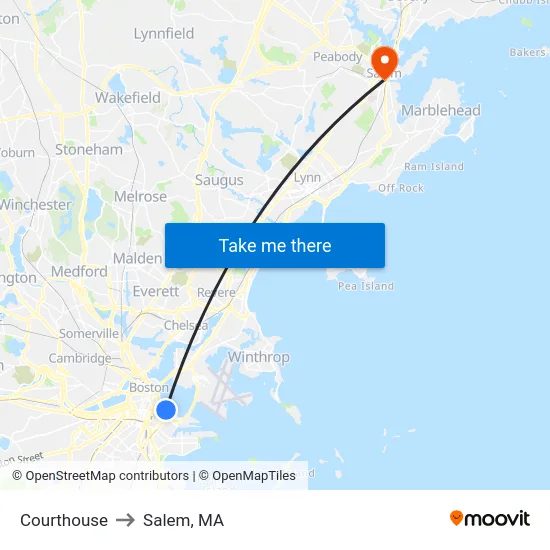 Courthouse to Salem, MA map