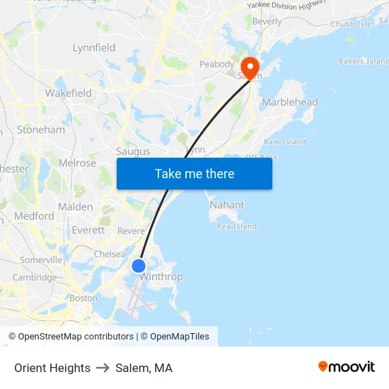 Orient Heights to Salem, MA map