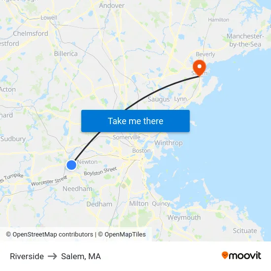 Riverside to Salem, MA map