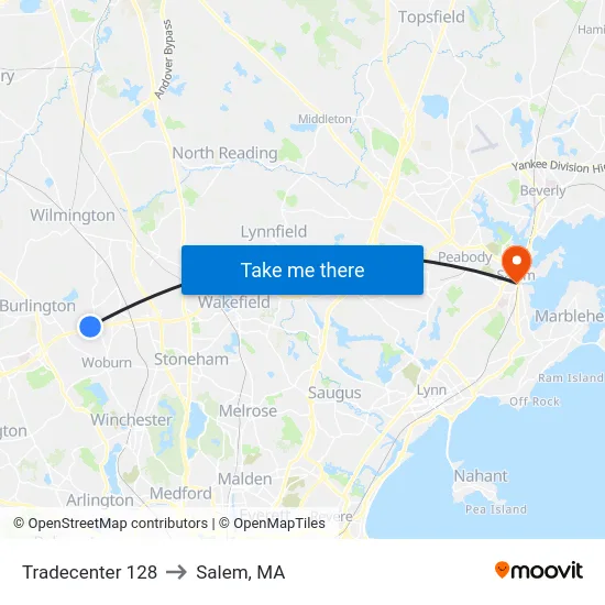 Tradecenter 128 to Salem, MA map