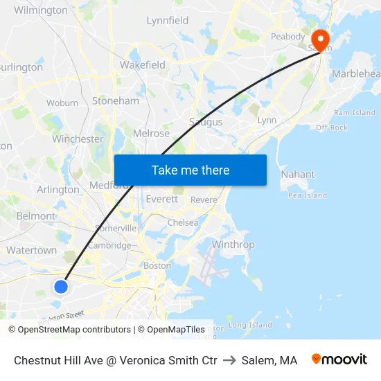 Chestnut Hill Ave @ Veronica Smith Ctr to Salem, MA map