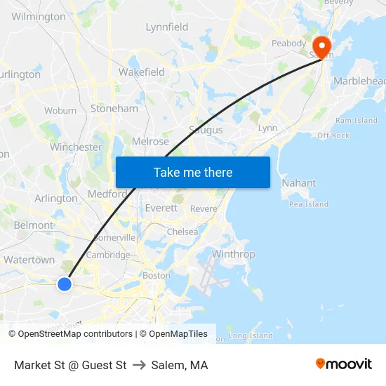 Market St @ Guest St to Salem, MA map