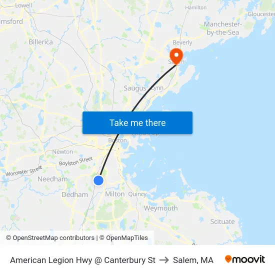 American Legion Hwy @ Canterbury St to Salem, MA map