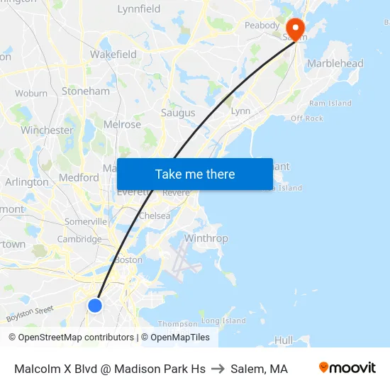 Malcolm X Blvd @ Madison Park Hs to Salem, MA map