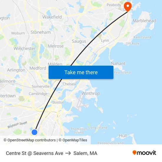 Centre St @ Seaverns Ave to Salem, MA map