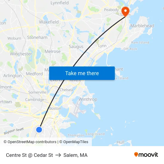 Centre St @ Cedar St to Salem, MA map