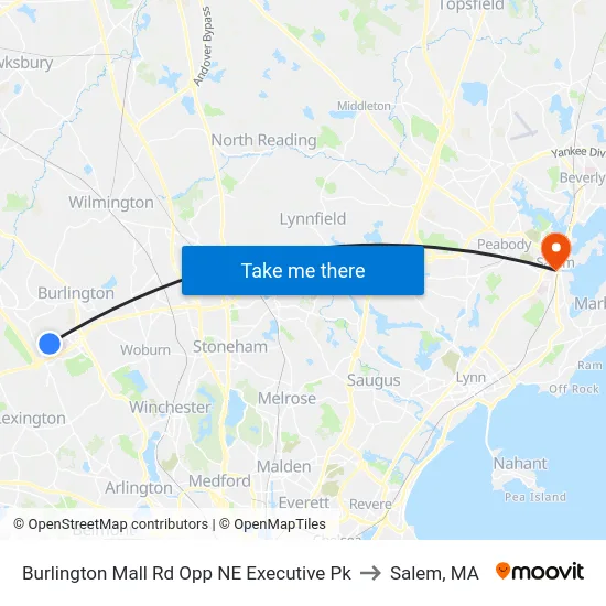 Burlington Mall Rd Opp NE Executive Pk to Salem, MA map