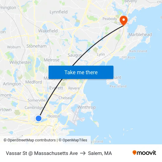 Vassar St @ Massachusetts Ave to Salem, MA map
