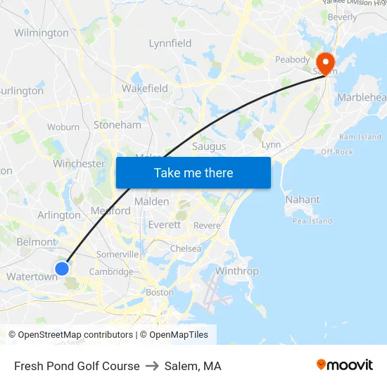 Fresh Pond Golf Course to Salem, MA map