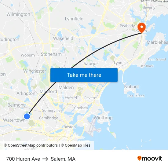 700 Huron Ave to Salem, MA map
