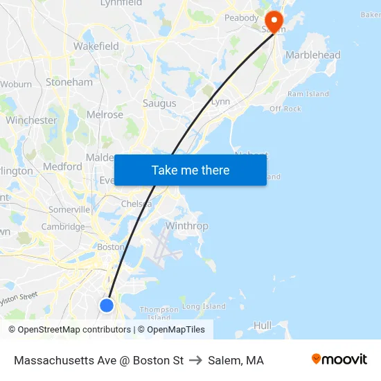 Massachusetts Ave @ Boston St to Salem, MA map