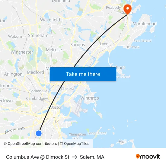 Columbus Ave @ Dimock St to Salem, MA map