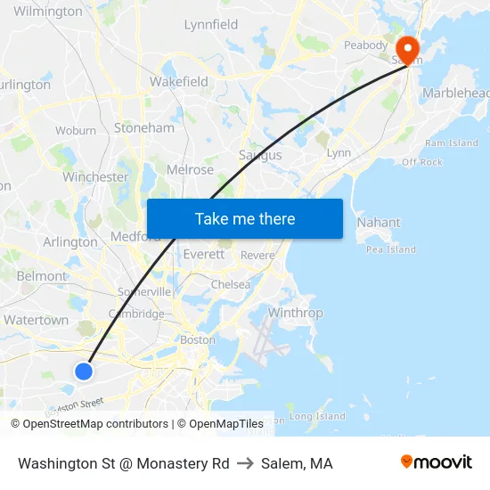 Washington St @ Monastery Rd to Salem, MA map
