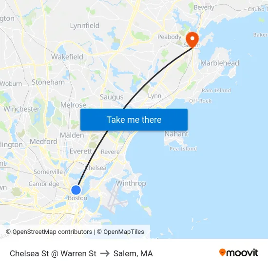 Chelsea St @ Warren St to Salem, MA map