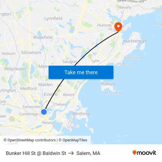 Bunker Hill St @ Baldwin St to Salem, MA map